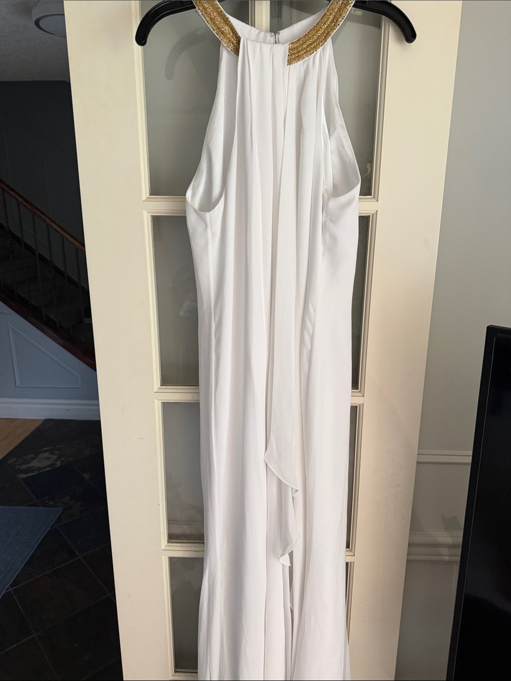 Calvin Klein White Maxi Dress with Gold Neckline